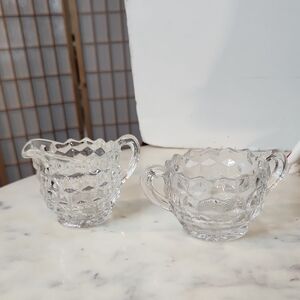 Vintage | Fostorua Amercian Clear Cubist Sugar & Creamer Set
